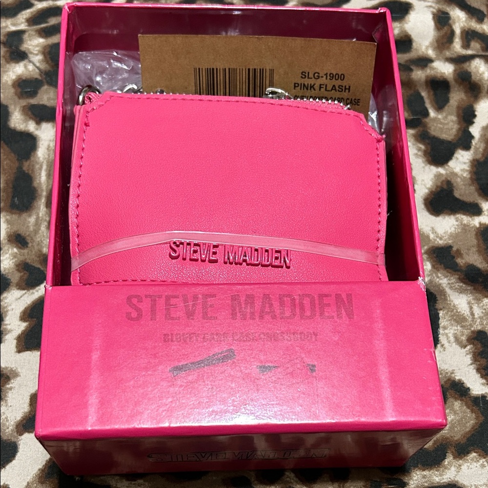 Steve Madden Hot Pink Compact Card Case with Chain